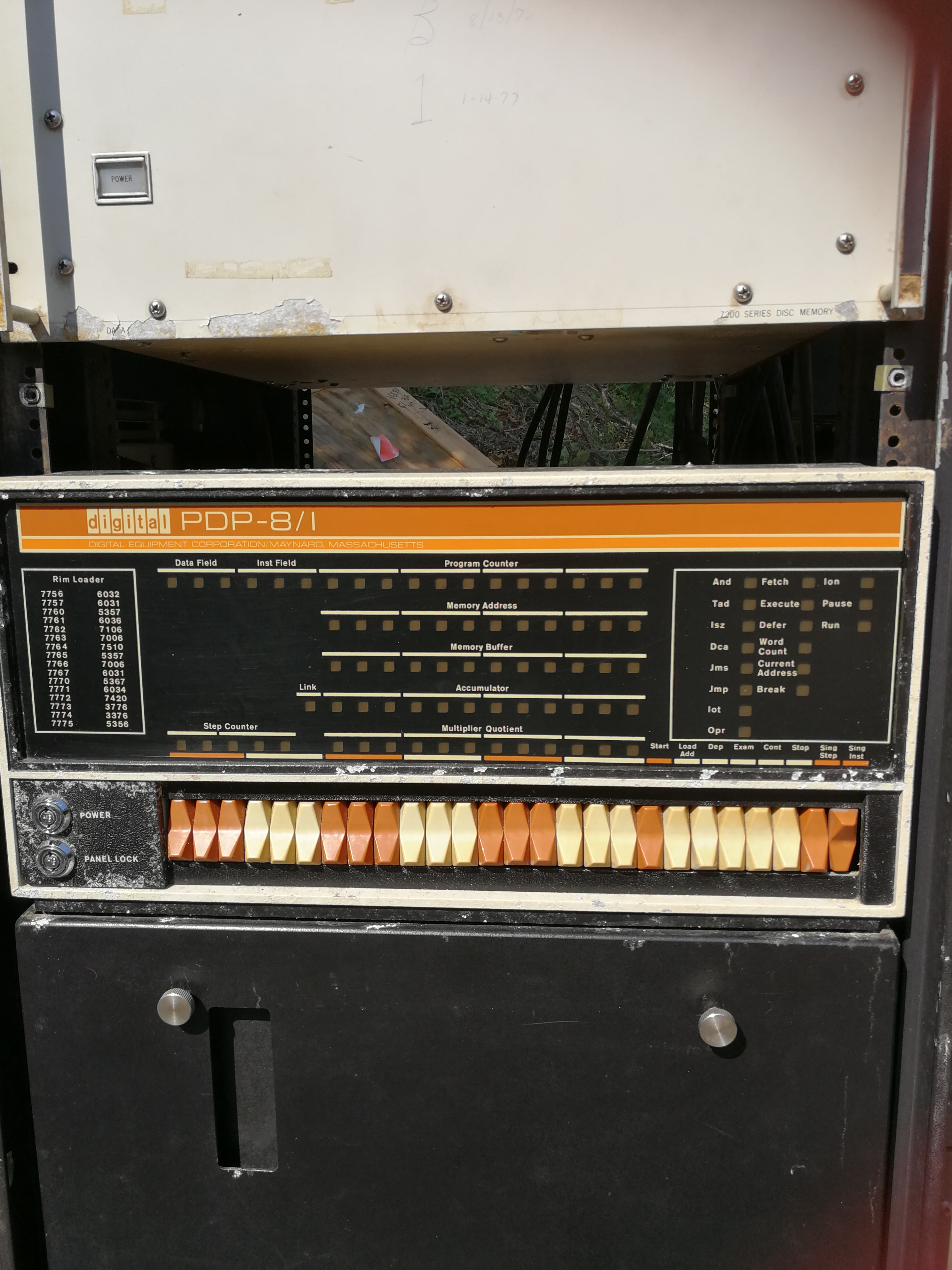 Close up of PDP8 front panel - showing some corrosion